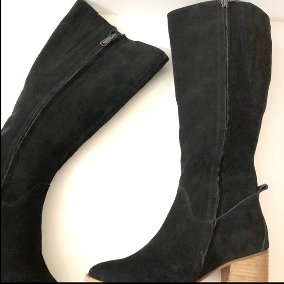 NEW Blondo Leather Suede Tall stacked Heel Boot Black 8.5 - Picture 8 of 16